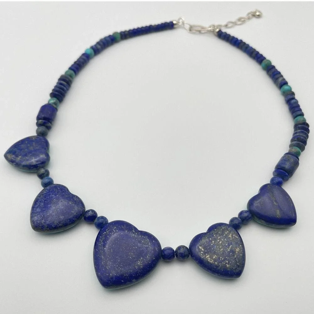 Vintage Jay King Turquoise Lapis Reversible Heart Beaded Necklace DTR Mine Finds